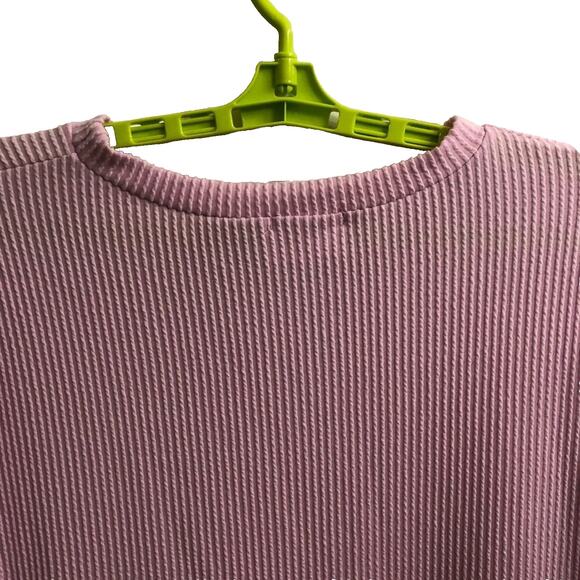 Bubble Gum Pink Hi Low Sweater Sz Med Oversized Bouncy Ribbed Knit Ruffles - Picture 4 of 10